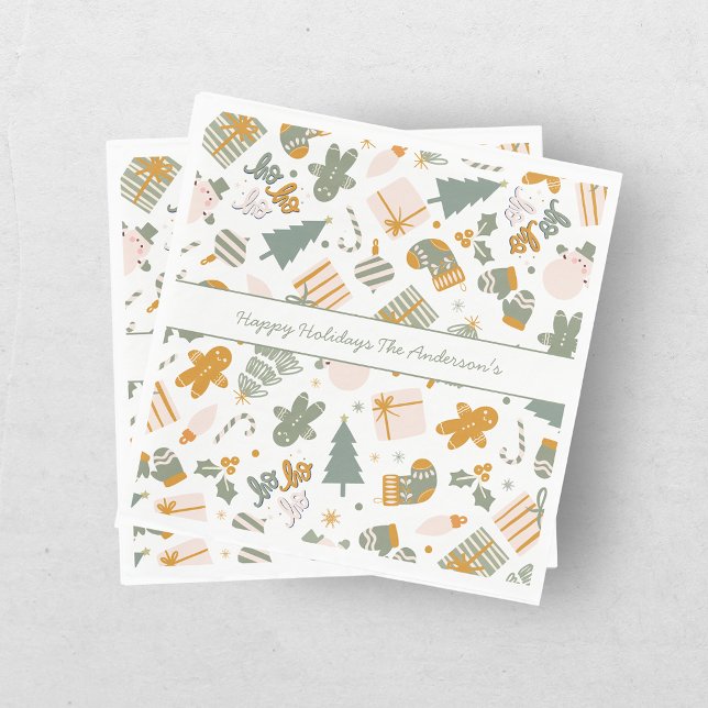 Serviette En Papier Soirée de Noël Vert Et Or (Créateur téléchargé)