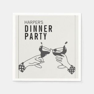 Serviette En Papier Soirée d'être et dîner d'illustrations rétros noir