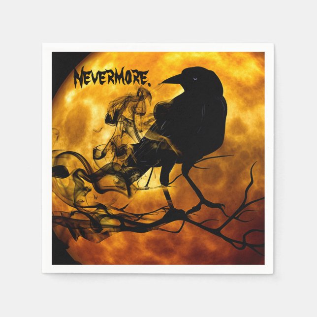 Serviette En Papier Soirée d'Halloween Lune Orange Corbeau Noir Cornei (Devant)