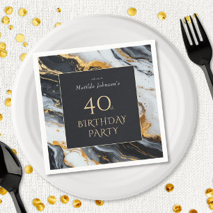 Serviette En Papier Soirée élégante Black and Gold 40e anniversaire