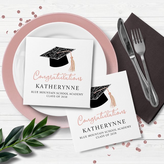Serviette En Papier Soirée féminine moderne mignonne (Cute Modern Feminine Graduation Party Napkins)