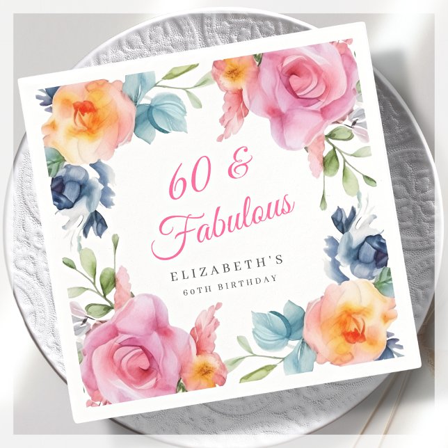 Serviette En Papier Soirée florale élégante 60e anniversaire (Créateur téléchargé)