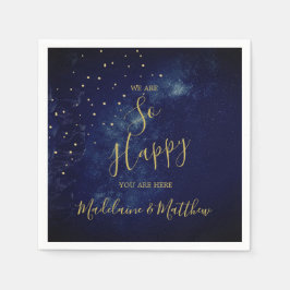 Serviette En Papier Soirée Gold Stars Blue Astral Happy