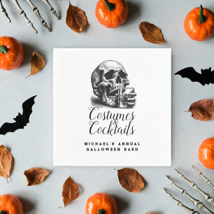 Serviette En Papier Soirée Halloween Gothic Black Whiskey et Crâne