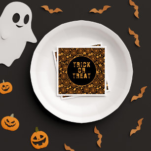 Serviette En Papier Soirée Halloween "Trick or Treat" Orange et Noir É