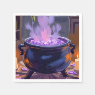 Serviette En Papier Soirée Halloween Violette Chaudron de Sorcière Épo