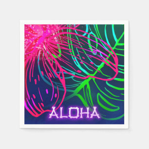 Serviette En Papier Soirée Tropicale Luau Électrique Néo-Aloha Party