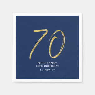 Serviette En Papier Soixante-dix   Lettre dorée et bleu marine 70e ann