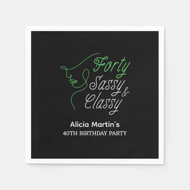 Serviette En Papier Soixante Sassy & Classy Black 40e fête d'anniversa (Devant)
