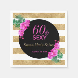 Serviette En Papier Soixante & Sexy Gold Black 60e fête d'anniversaire