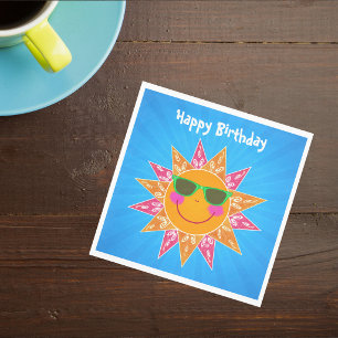 Serviette En Papier Soleil abstrait lumineux avec lunettes de soleil s