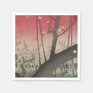 Serviette En Papier soleil couchant japonais pruniers arbres