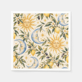 Serviette En Papier Soleil et Lune Méditerranéen Motif Aquarelle Céles