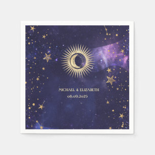 Serviette En Papier Soleil, Lune, Étoiles Violet Céleste