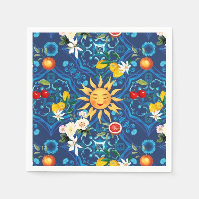 Serviette En Papier soleil méditerranéen, fruits, été, art du citron, (Devant)