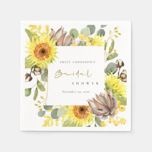 SERVIETTE EN PAPIER SOLEIL RUSTIQUE TOURNESOL EUCALYPTUS FLORAL BRIDAL