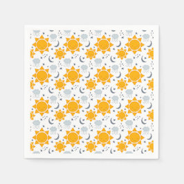 Serviette En Papier Soleils, lunes et nuages de Kawaii