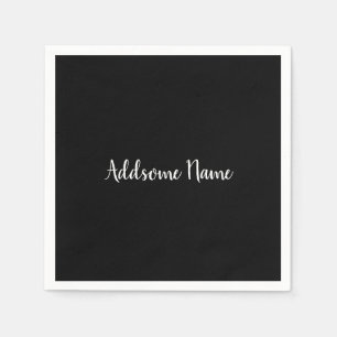Serviette En Papier Solid Color Modern Basic Black Monogrammed Napkins