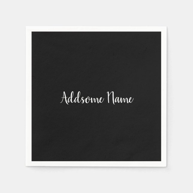 Serviette En Papier Solid Color Modern Basic Black Monogrammed Napkins (Devant)