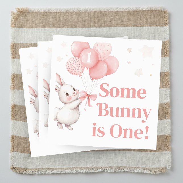 Serviette En Papier Some Bunny Balloon Birthday Party  (Some Bunny Pink Bow Balloon Birthday Party Napkin)
