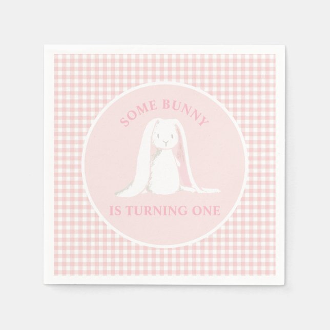 Serviette En Papier Some Bunny is One Anniversaire Rose Gingham (Devant)