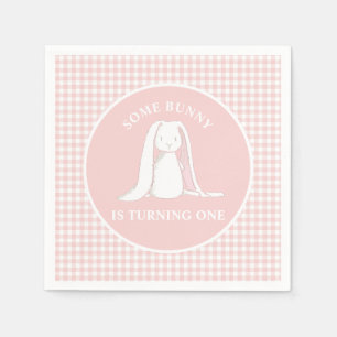 Serviette En Papier Some Bunny is One Anniversaire Rose Gingham