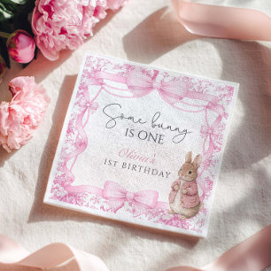 Serviette En Papier Some Bunny Is One Anniversaire Rose Toile