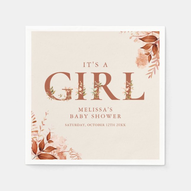 Serviette En Papier Son Baby shower A Girl Rustic Floral Letter (Devant)
