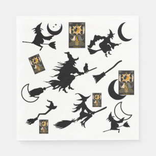 Serviette En Papier sorcière assistant chatte lune bloomstick