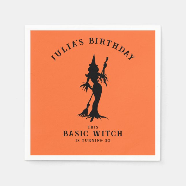Serviette En Papier Sorcière de base moderne Burnt Orange Halloween (Devant)