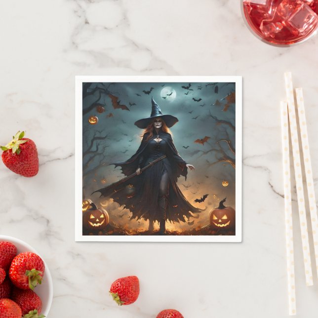Serviette En Papier Sorcière d'Halloween effrayante, (En situation)