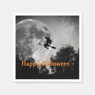 Serviette En Papier Sorcière et Lune Halloween Papier Personnalisable