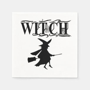 Serviette En Papier Sorcière volante noire et blanche Halloween