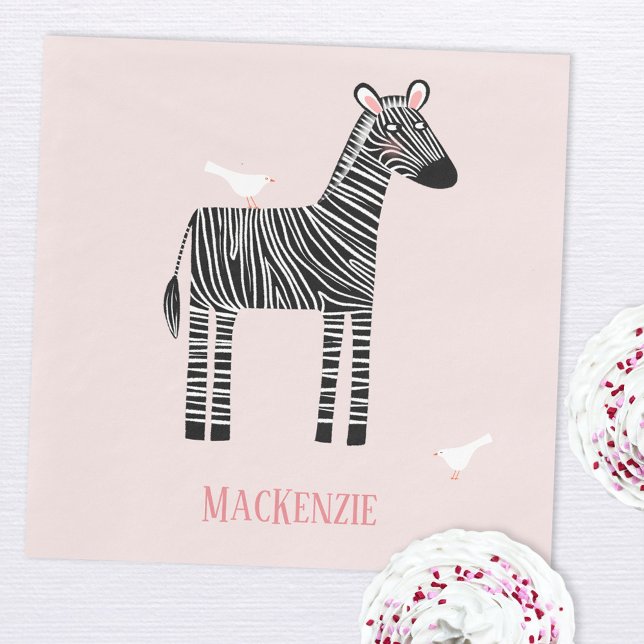 Serviette En Papier Sote Zebra Pink (Fun personalized name zebra party paper napkins)