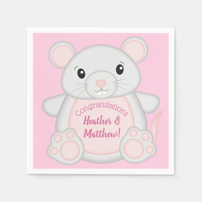Serviette En Papier Souris Baby shower rose (Devant)
