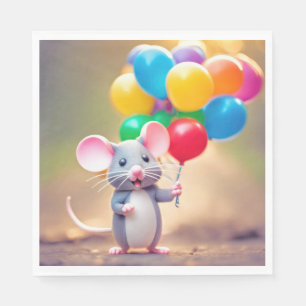 Serviette En Papier Souris D'Anniversaire Avec Ballons