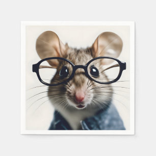Serviette En Papier Souris de champ Portant des lunettes