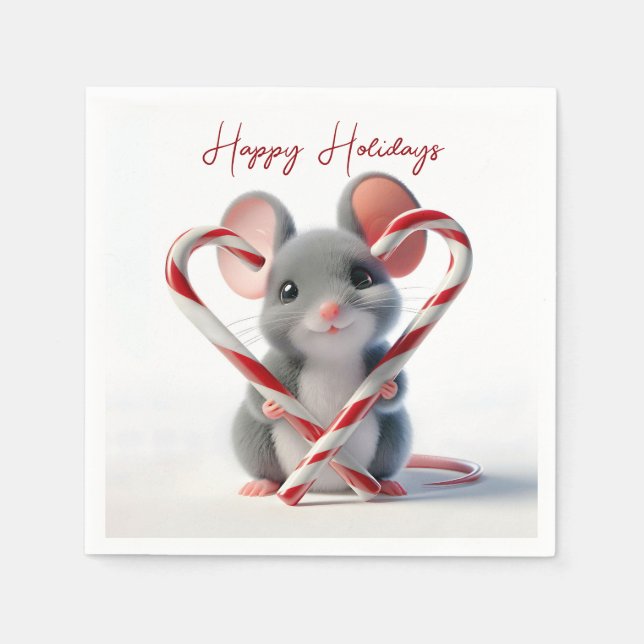 Serviette En Papier Souris de Noël avec coeur Sucre de canne (Devant)