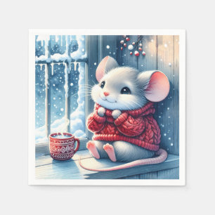Serviette En Papier Souris de Noël dans la fenêtre d'hiver