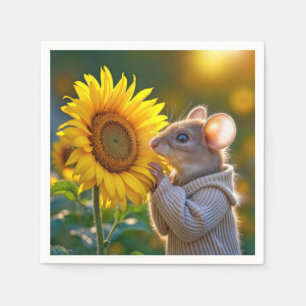 Serviette En Papier Souris qui sent un tournesol d'automne