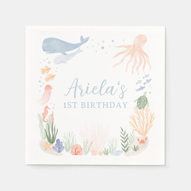 Serviette En Papier Sous la fête d'anniversaire de la mer (Devant)