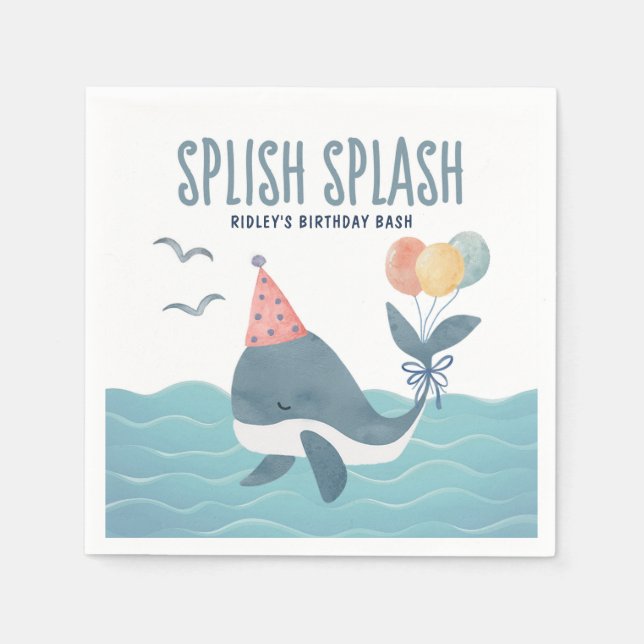 Serviette En Papier Sous la mer | Aquarelle Balles de baleine Annivers (Devant)