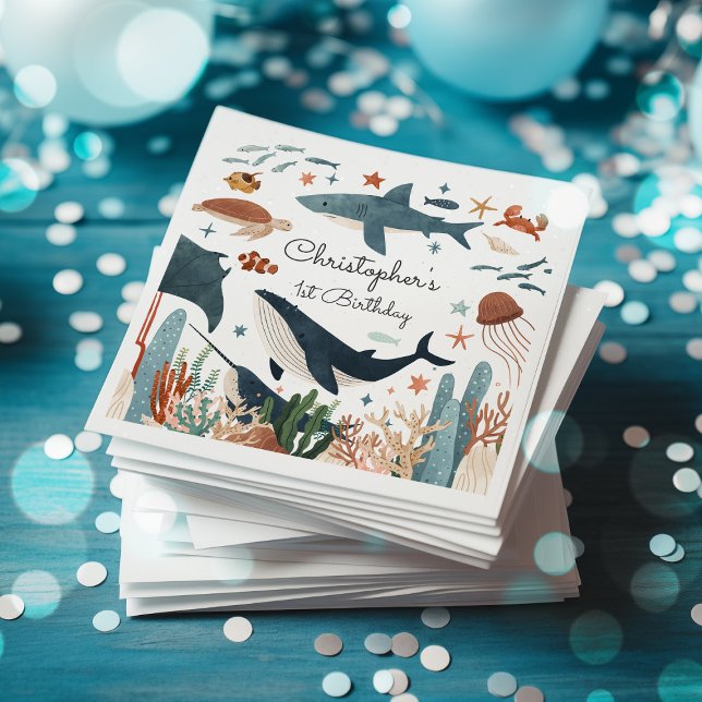 Serviette En Papier Sous la mer Baleine requin Vie marine 1er annivers (Créateur téléchargé)
