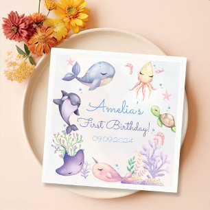Serviette En Papier Sous la mer Bleue Sea Vie fête d'anniversaire