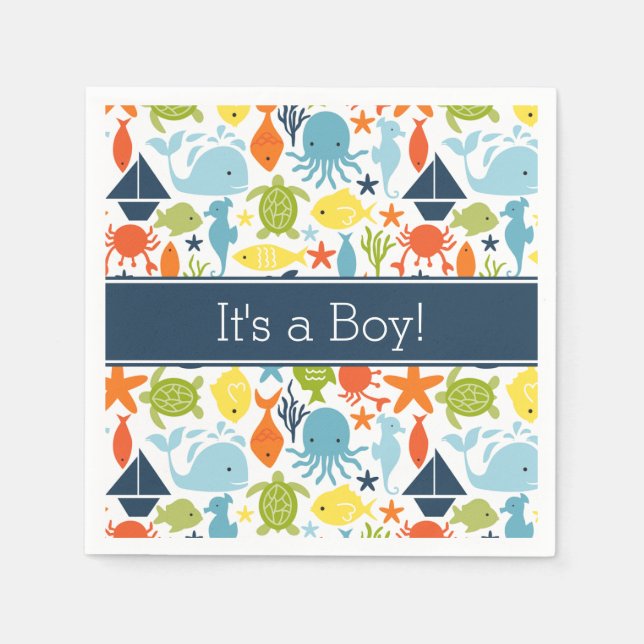 Serviette En Papier Sous la mer, Créatures océaniques, Nautiques (Devant)