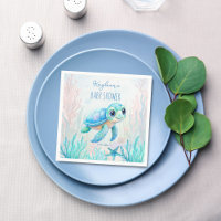 Sous la mer jolie tortue aqua bleu baby shower