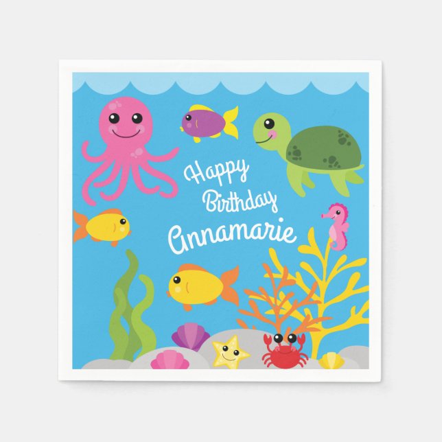 Serviette En Papier Sous la mer Océan Animaux Anniversaire (Devant)