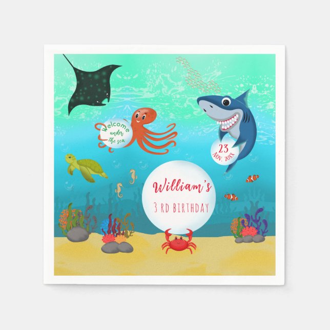 Serviette En Papier Sous la mer Océan Animaux fête d'anniversaire (Devant)