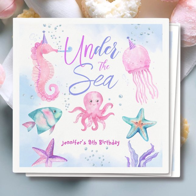 Serviette En Papier Sous La Mer ! Pink Ocean Girl 9e anniversaire (Créateur téléchargé)