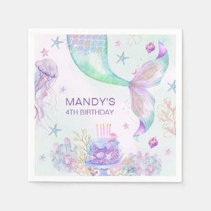 Serviette En Papier Sous la mer violet Turquoise petite sirène